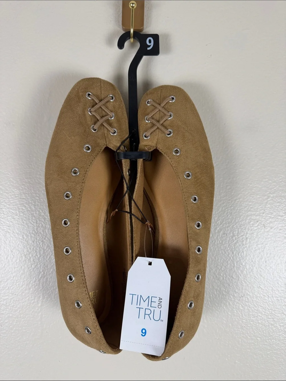 Time and Tru Tan Suede Lace-Up Ballet Flats. NEW Size 9